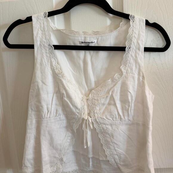 Reformation Tops - Reformation White Lace-Trim Tank Top
